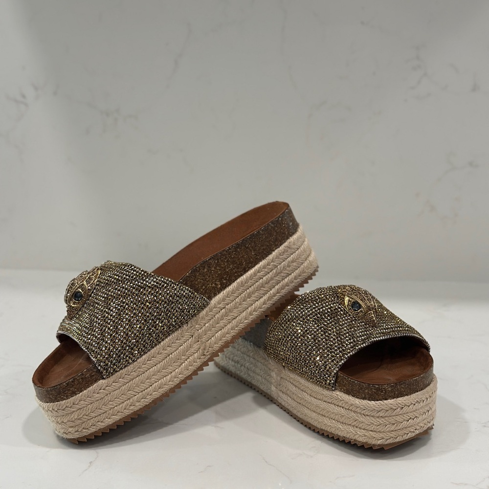 Kurt Geiger Gold and Brown Mules
